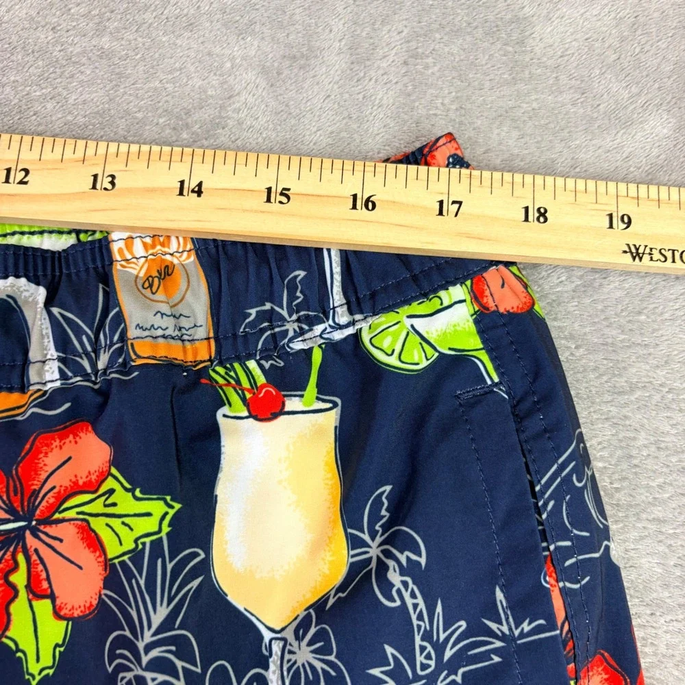 Trinity‎ Coast Mens XL Navy Blue Tropical Drink Print Swim Trunks 6